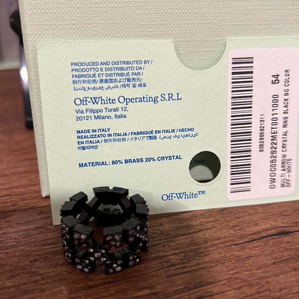 Off-White Multi Arrow Black Crystal Ring size EU 54 US 7.25